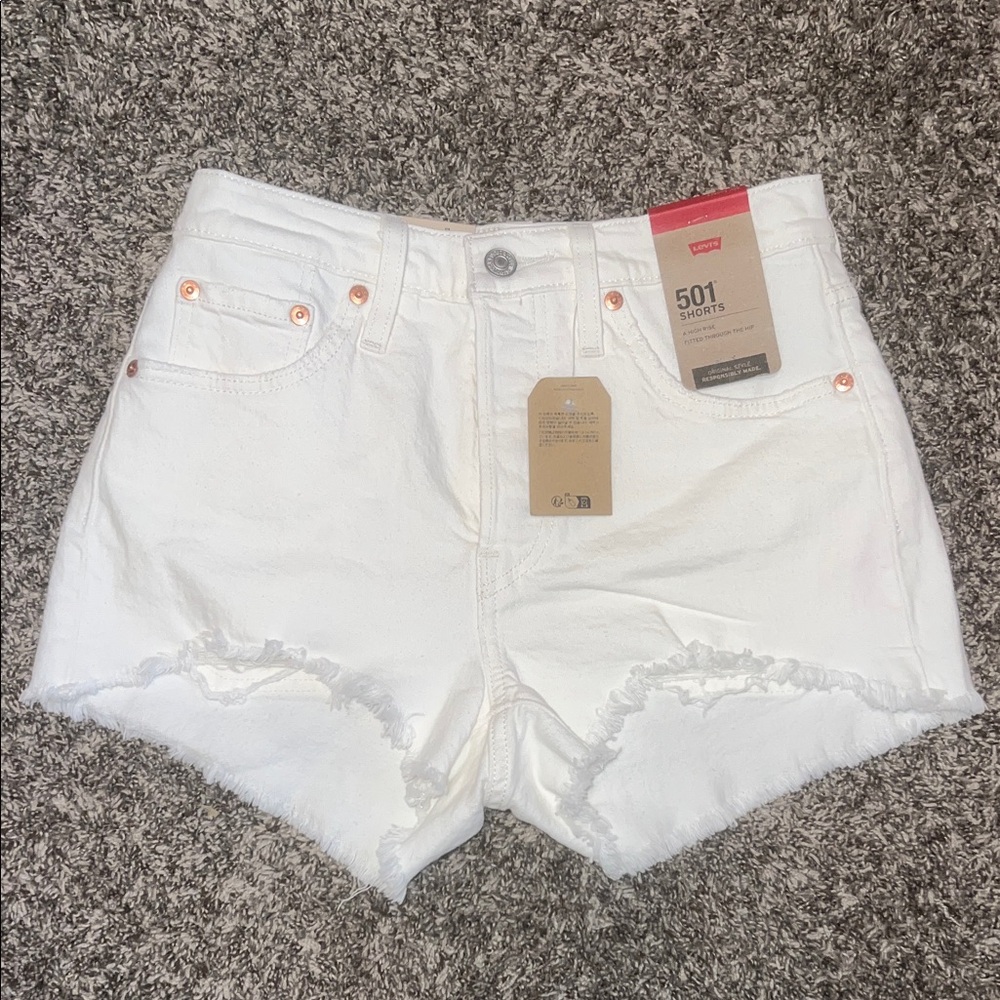 Levi's White Raw Hem Jean Shorts